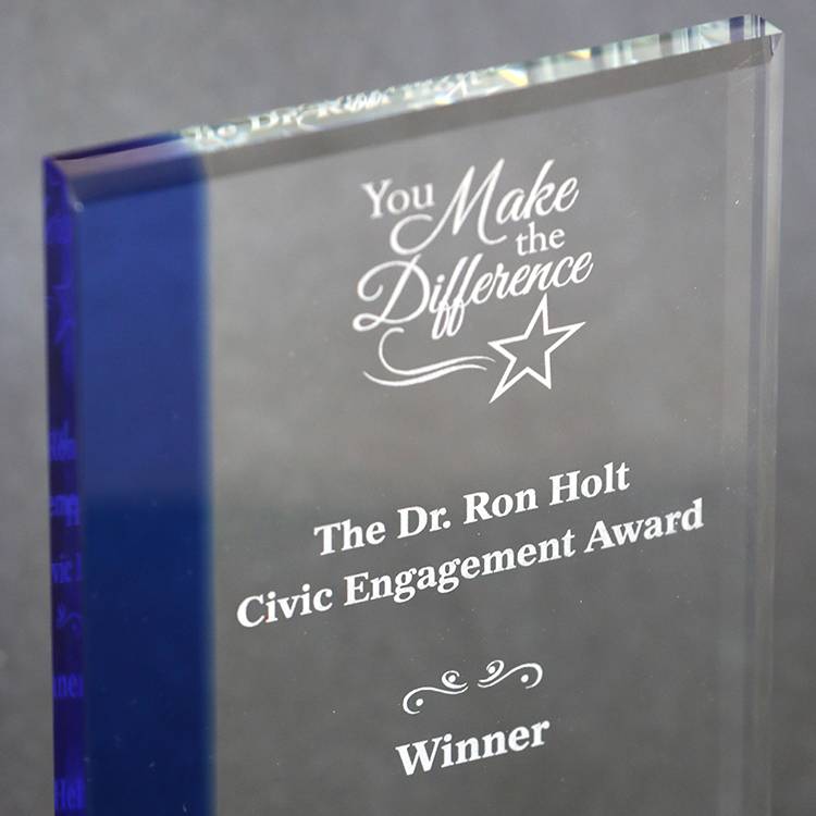 Winner plaque for the Dr. Ron Holt Civic Engagement Award