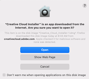 Adobe creative cloud install security warning