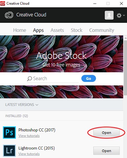 Adobe creative cloud apps open