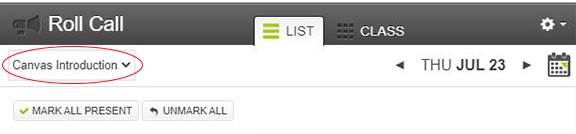Canvas attendance select course section