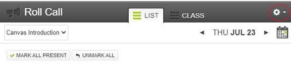 Canvas attendance settings button