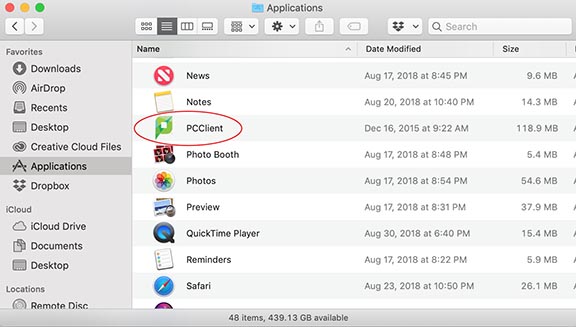 Mac pcclient open