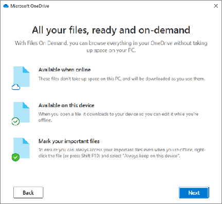 Onedrive windows 10 sync folders status