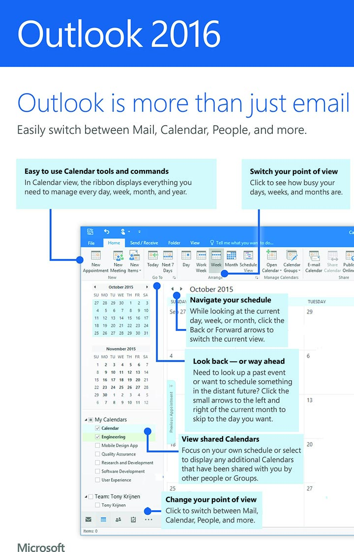 Outlook 2016 windows quick start guide calendar