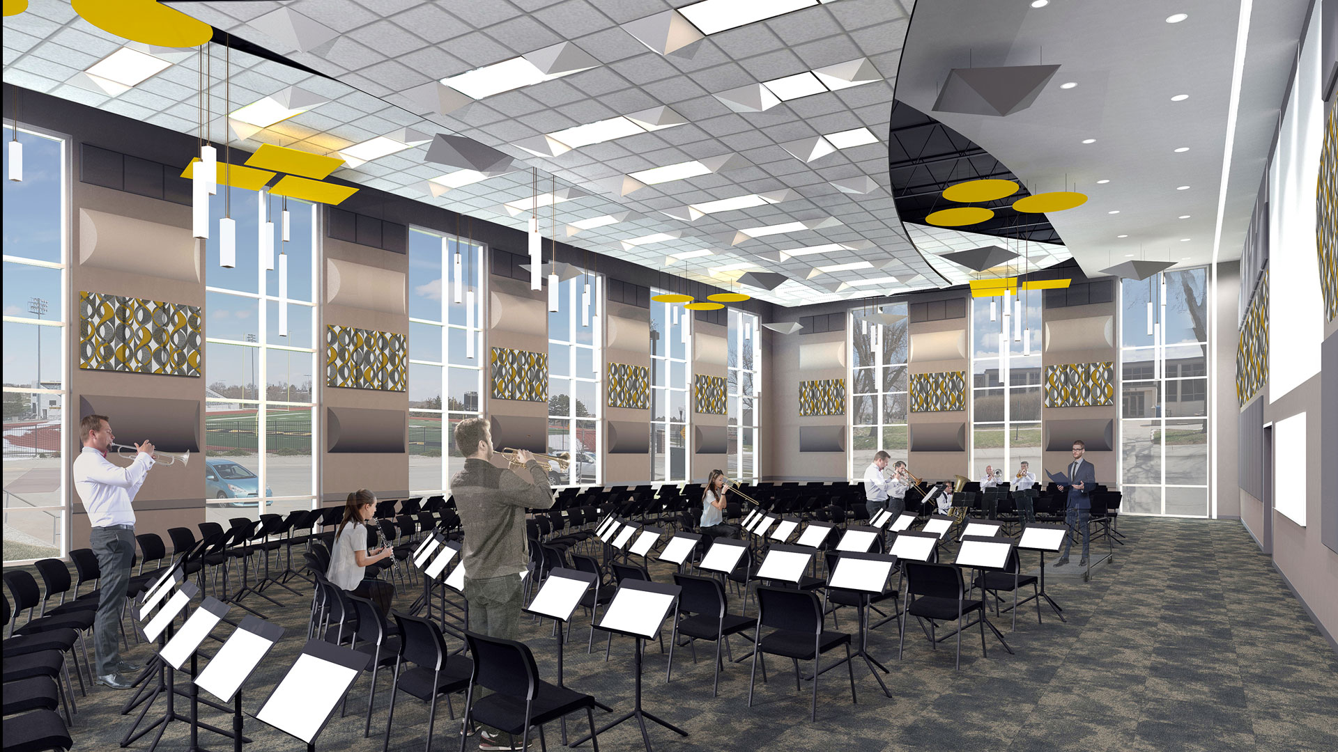 Artist rendering of addition for band and choir practice.