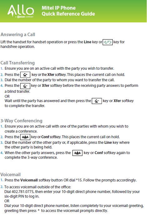 Phone 6867i Voicemail quick reference