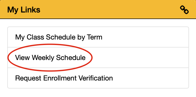 showing the button for viewing weekly schedule in wildcatsonline