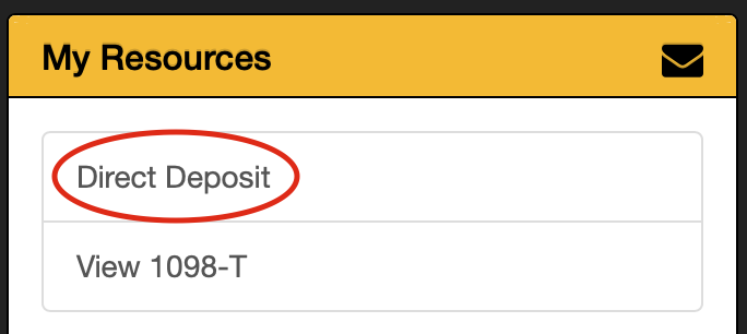 showing the location of the direct deposit button in wildcatsonline