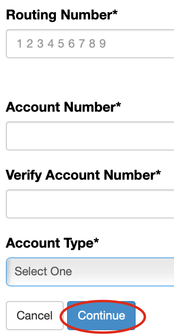 showing the form to enter your direct deposit bank info