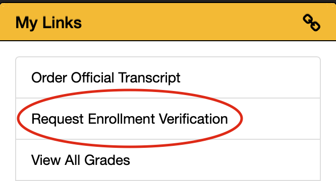 showing the location of the button for enrollment verification in wildcatsonline