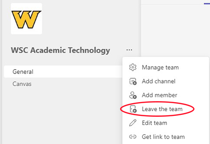 More options menu. Select Leave the Team