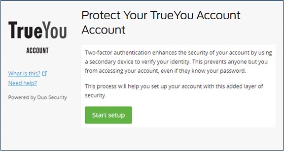 Trueyou manage trueyou duo devices mange two factor start setup