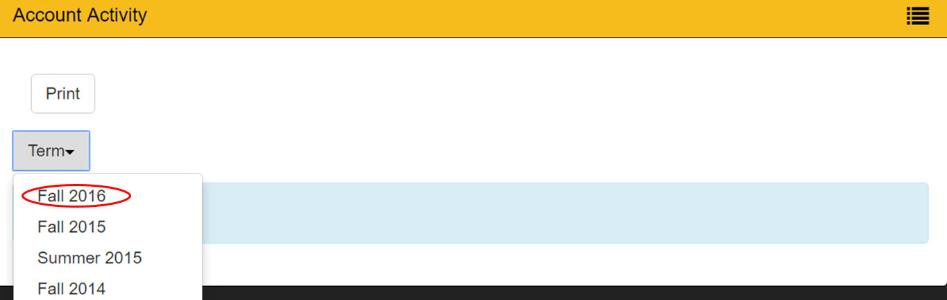 Wildcatsonline account activity by term selected