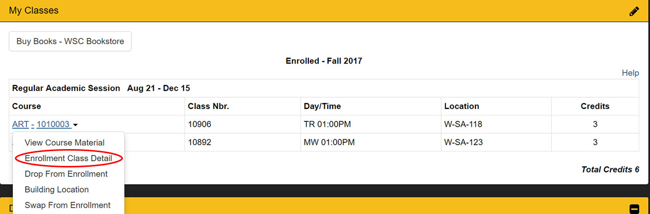 Wildcatsonline enrollment class detail enrolled