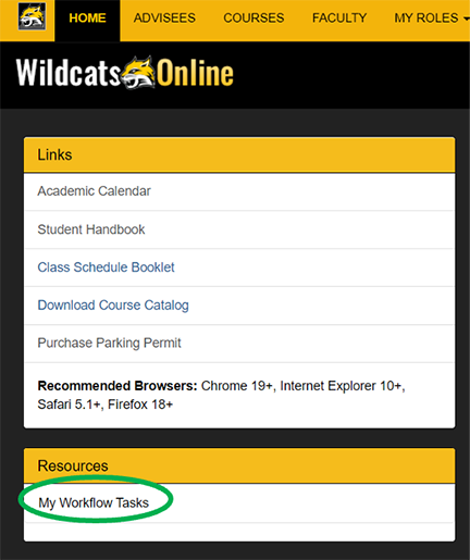 Wildcatsonline my workflow tasks