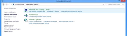 Windows8 network and sharing center