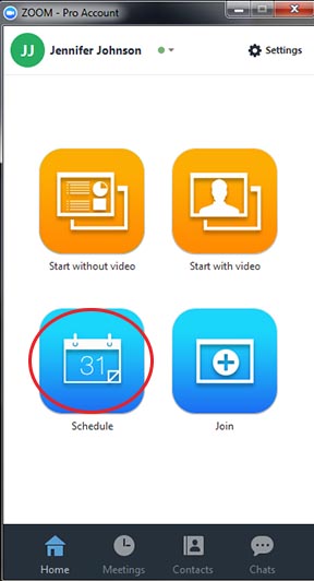 Zoom schedule button