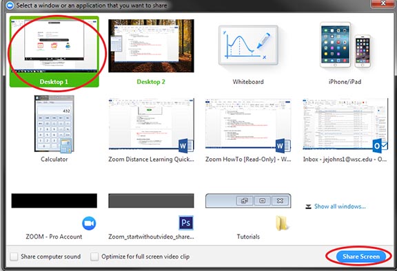 Zoom start without video sharescreen select what to share