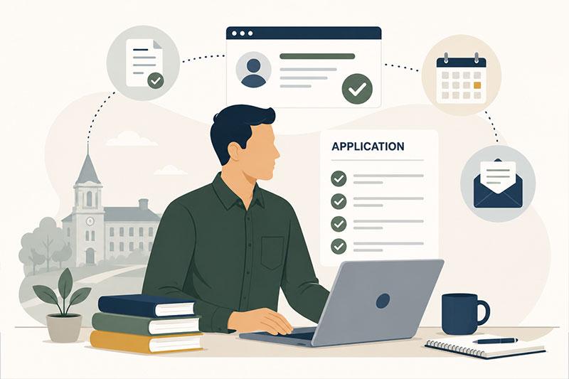 Illustration of a professional applying to an online MBA program.