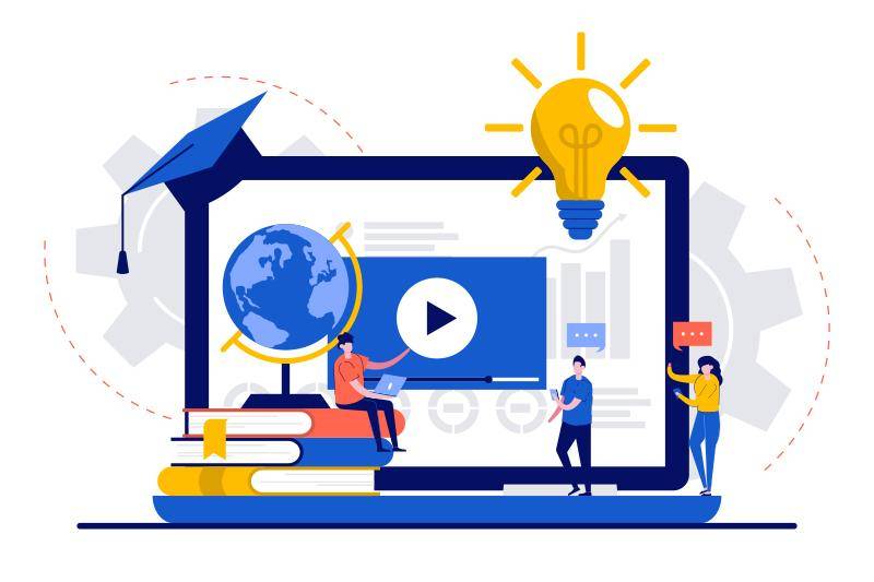 Abstract illustration of people learning online