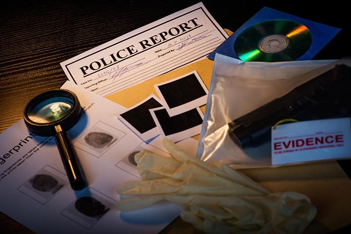 A collection of crime scene investigation items