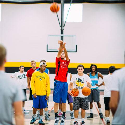 Students play intramural basketall in the Rec Center