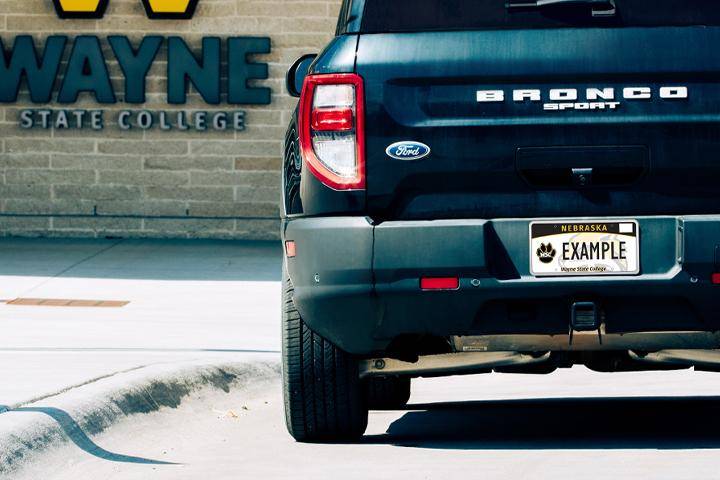 A vehicle with a Wayne State license plate mockup