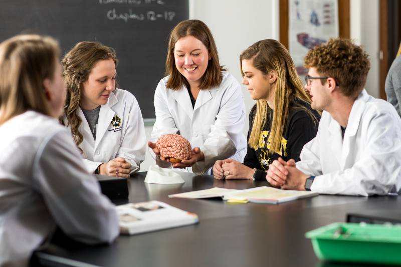 A WSC professor interacts with pre-health students