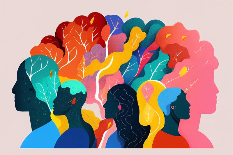 Psychology/sociology concept with silhouettes of people