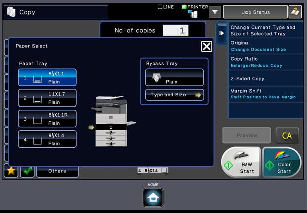 Copying paper select menu