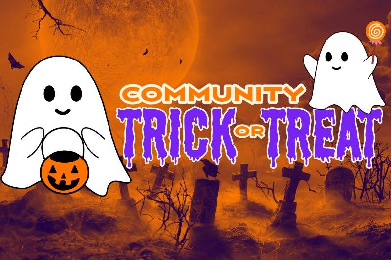 Graphic image showing cartoon ghosts in a cemetary