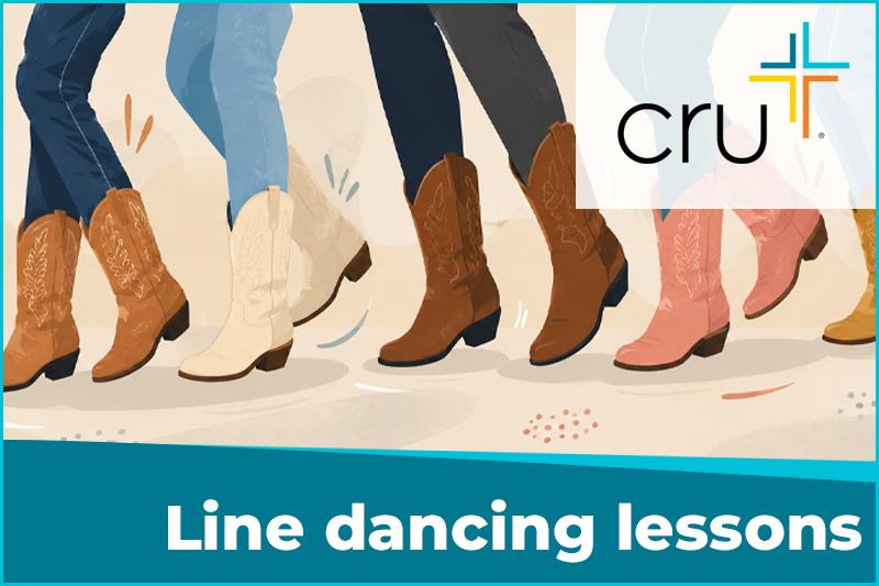 An illustration of cowboy boots performing a line dance