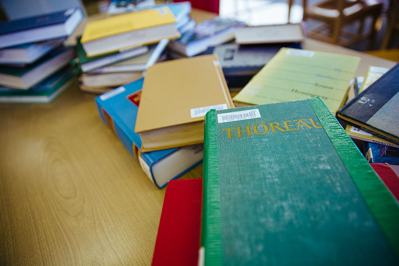 Books on a table