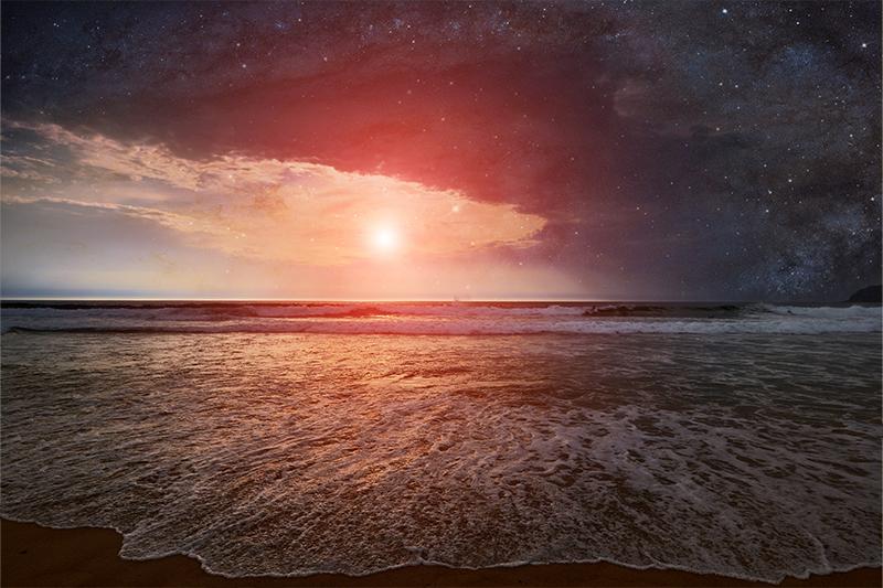 Image of sun shining over water