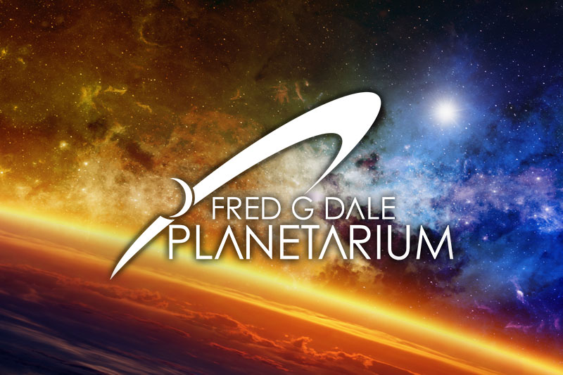 Fred G. Dale Planetarium logo on abstract space background