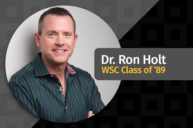 A graphic featuring a portrait of WSC alum, Ron Holt