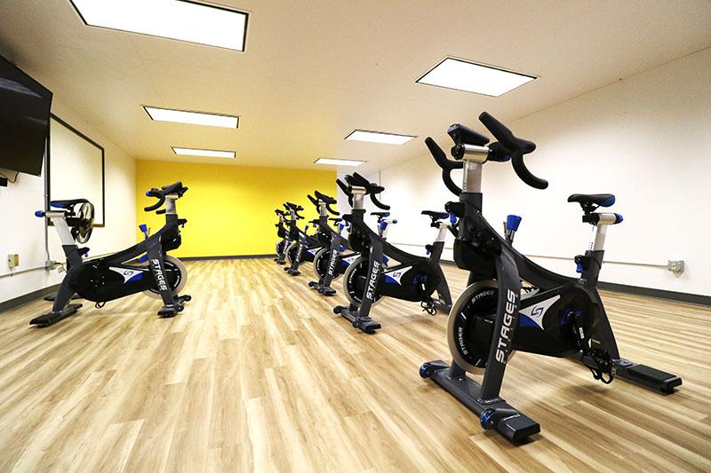 Spin bikes in a workout room