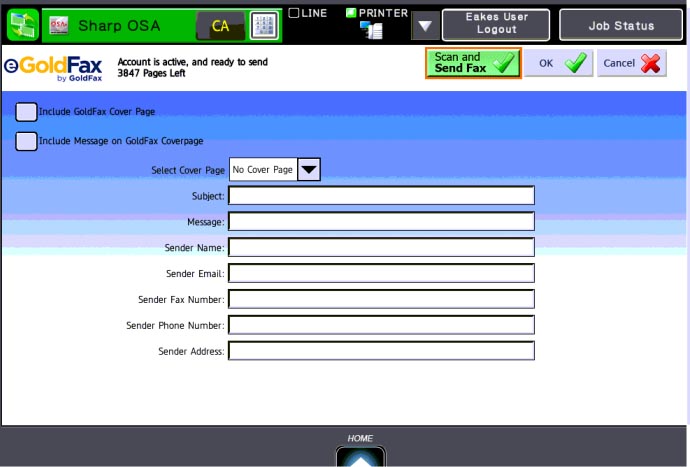 Fax faxing options cover page