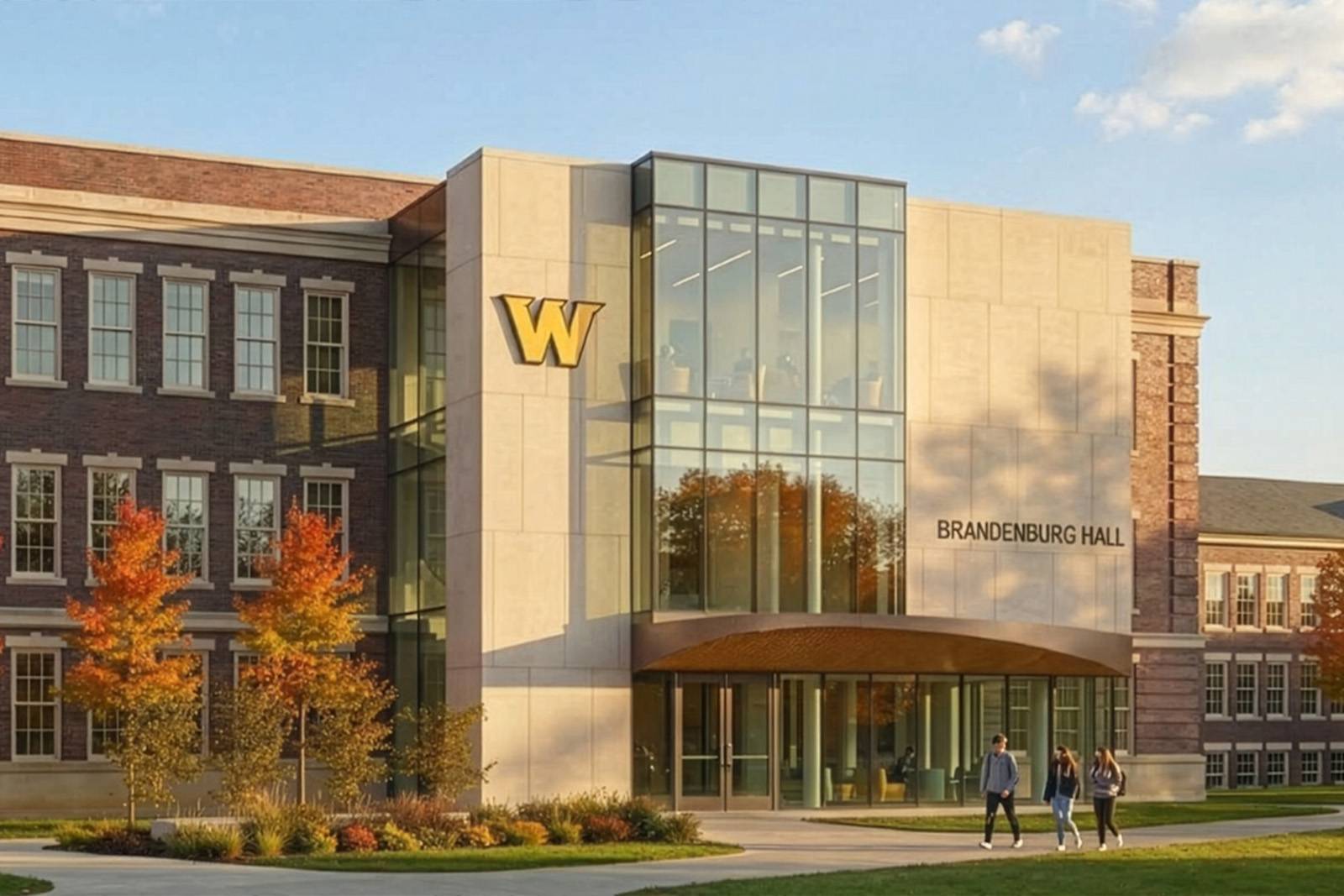 Exterior rendering of the future Brandenburg Student Success Center front entrance