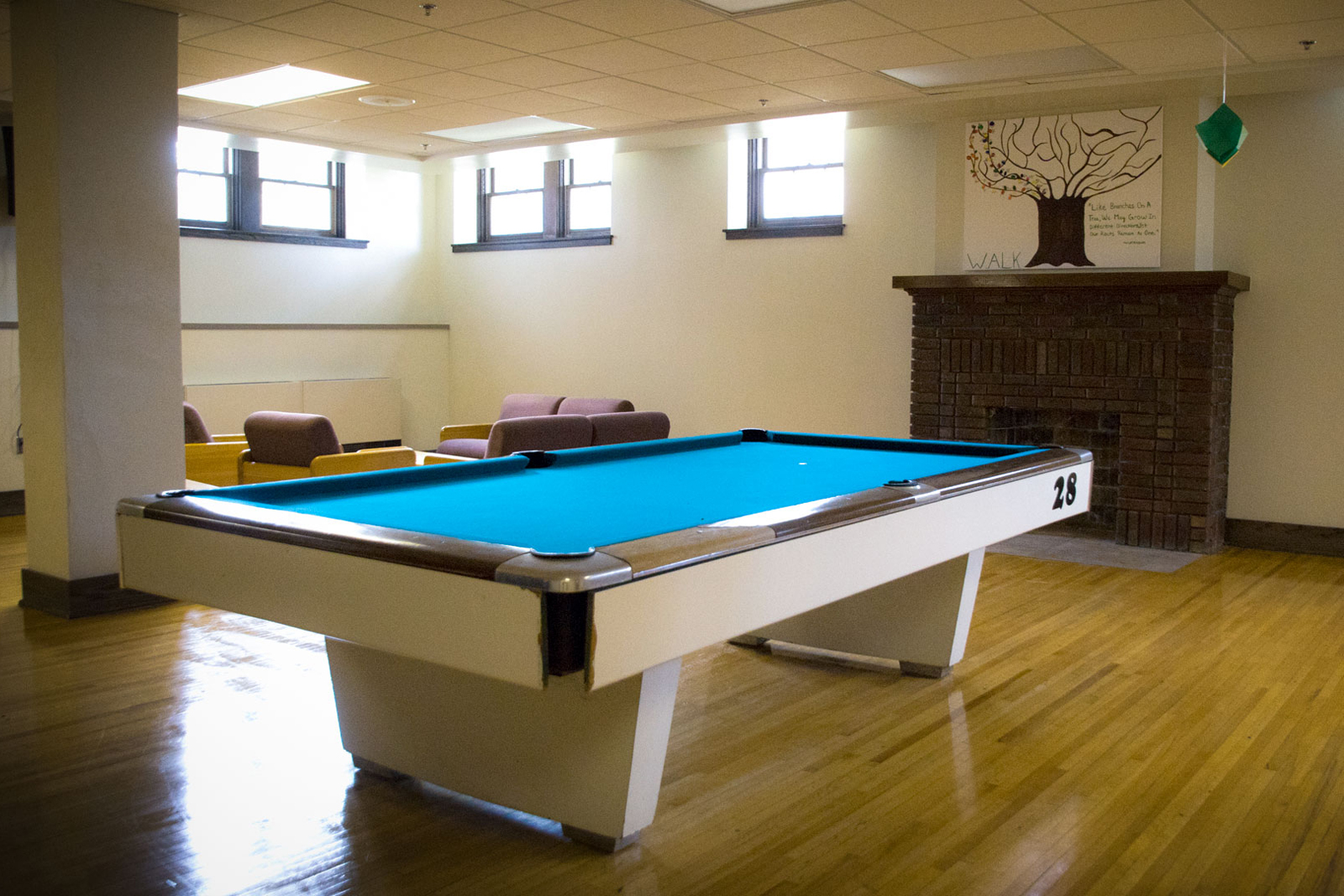 Game room in the basement of Morey Hall