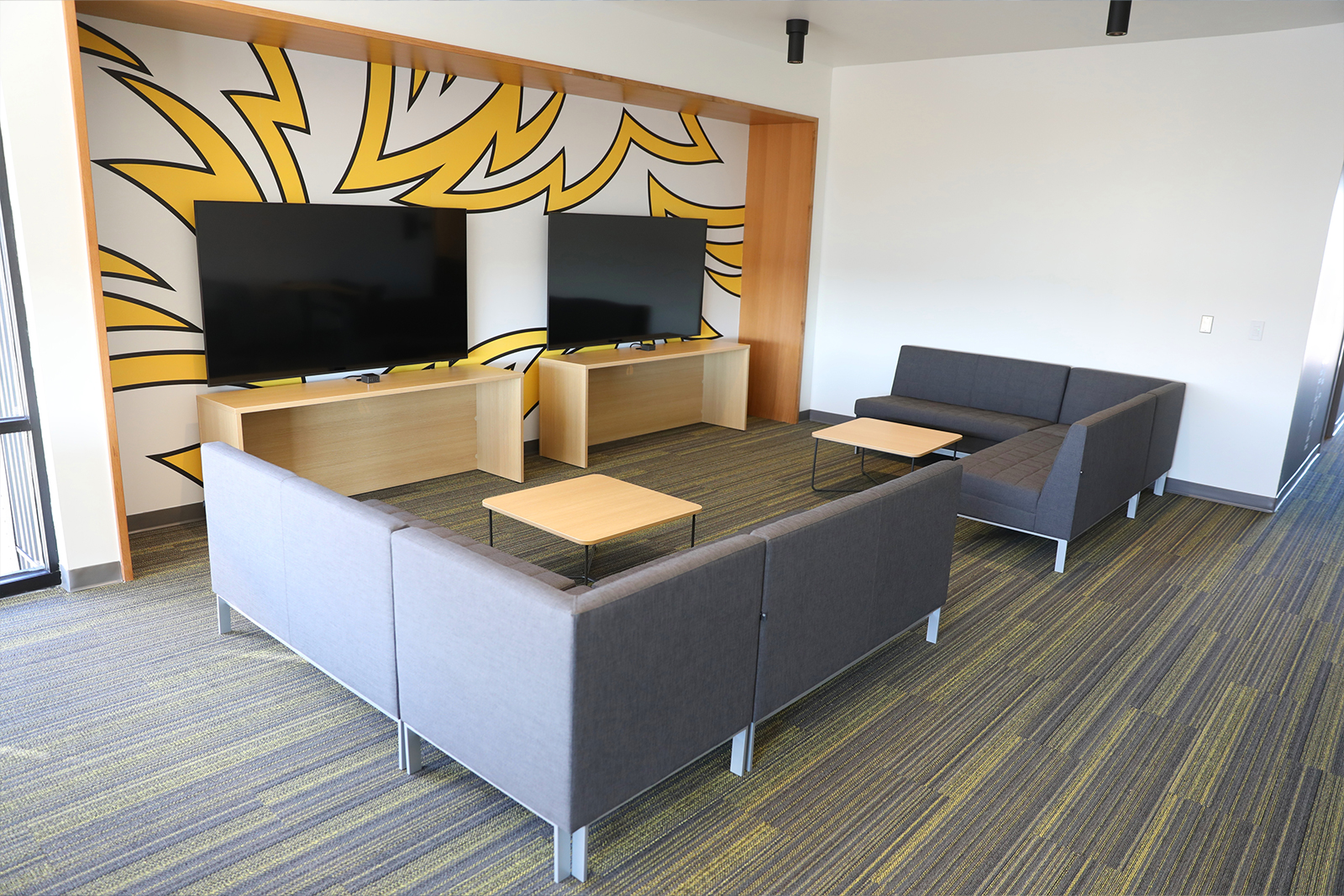Couches and TVs in Stearns Hall