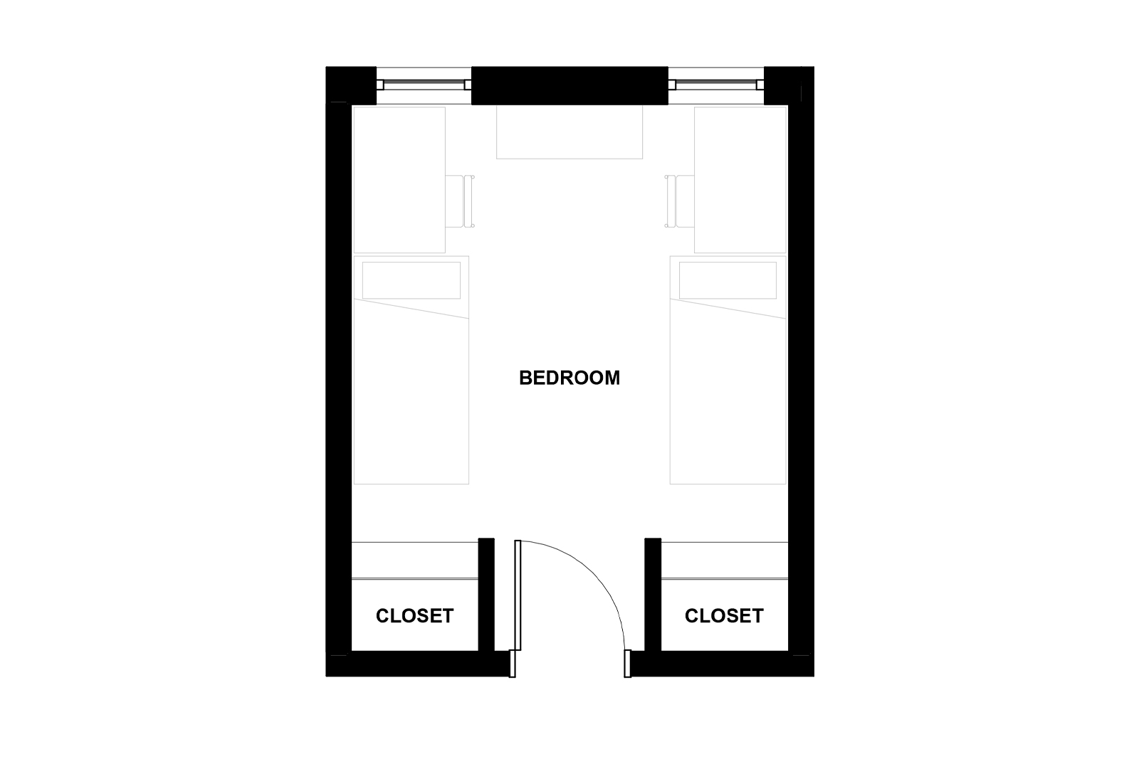 Floor plan for a traditional double occupancy room in Stearns Hall