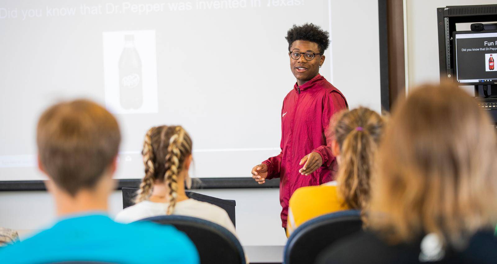 A student in the Communication Studies Degree program gives a class presentation
