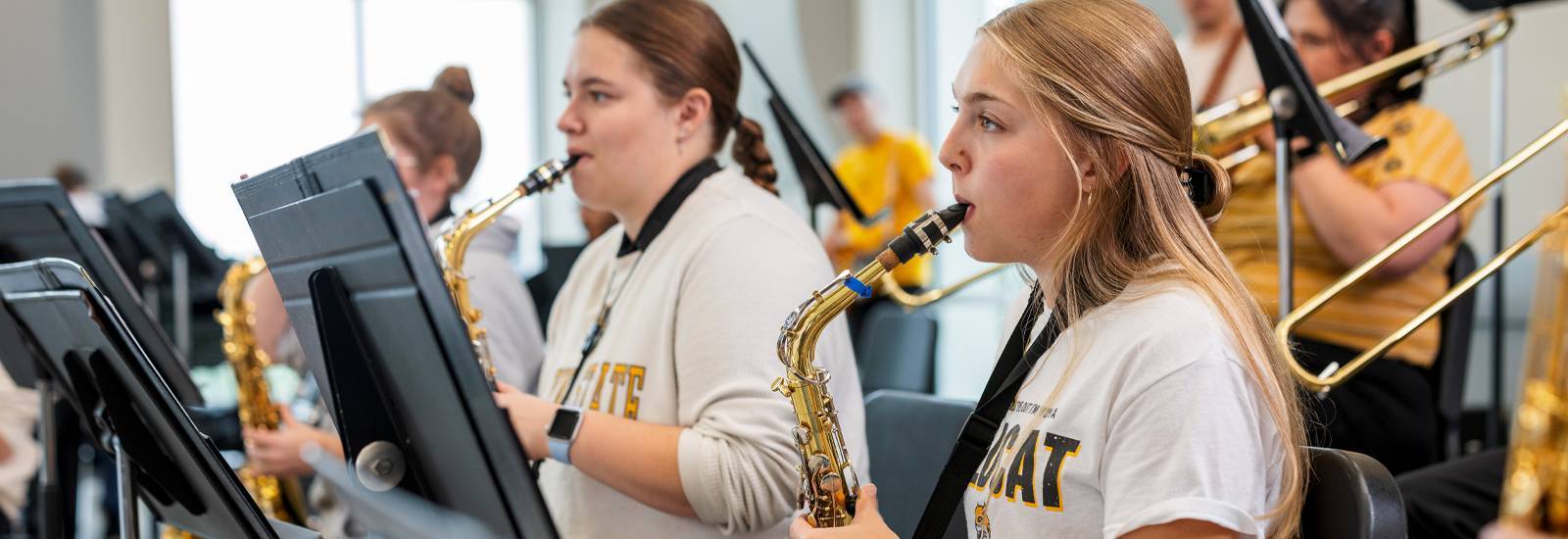 Students practice for an upcoming jazz band performance