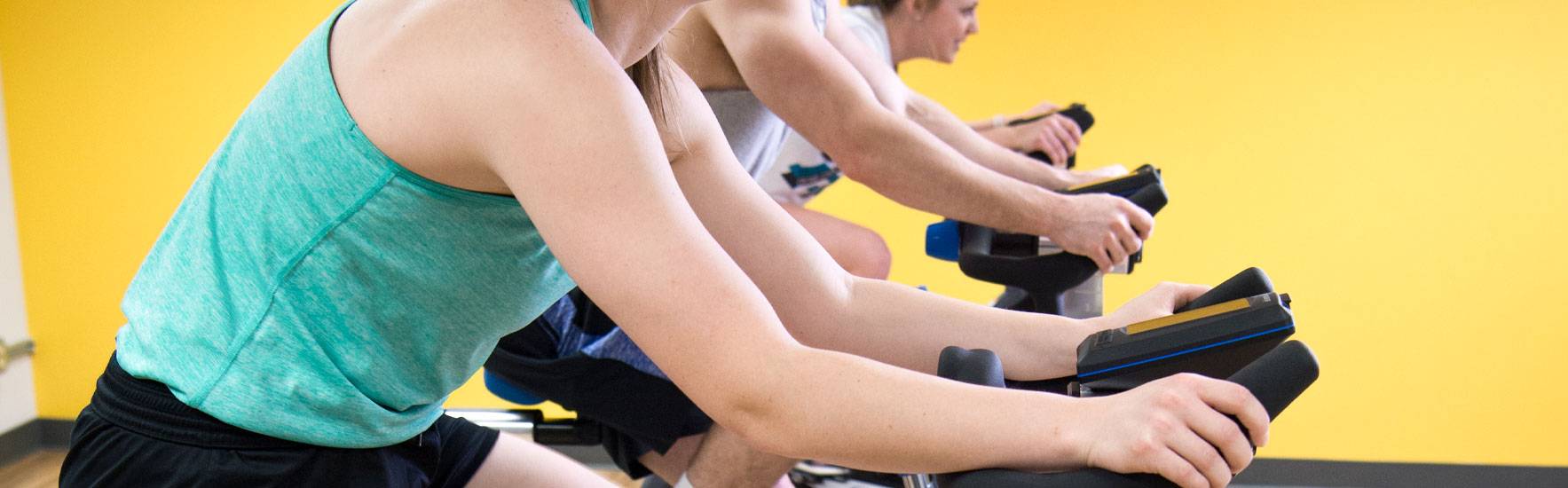 A cycling class in the Rec Center
