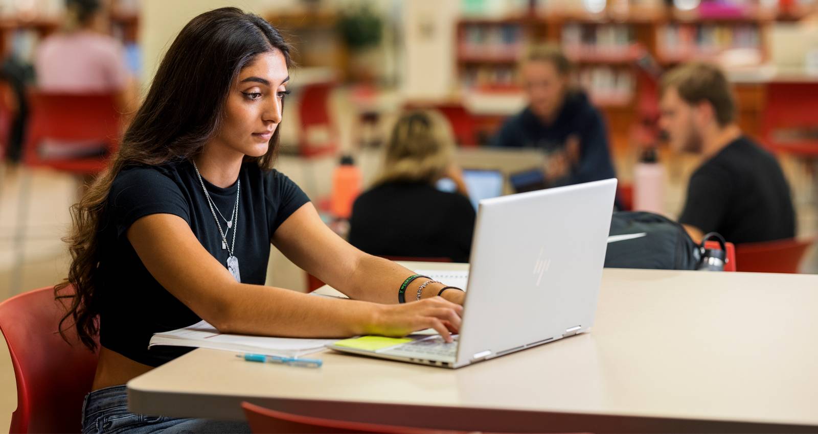 A WSC student works at a computer
