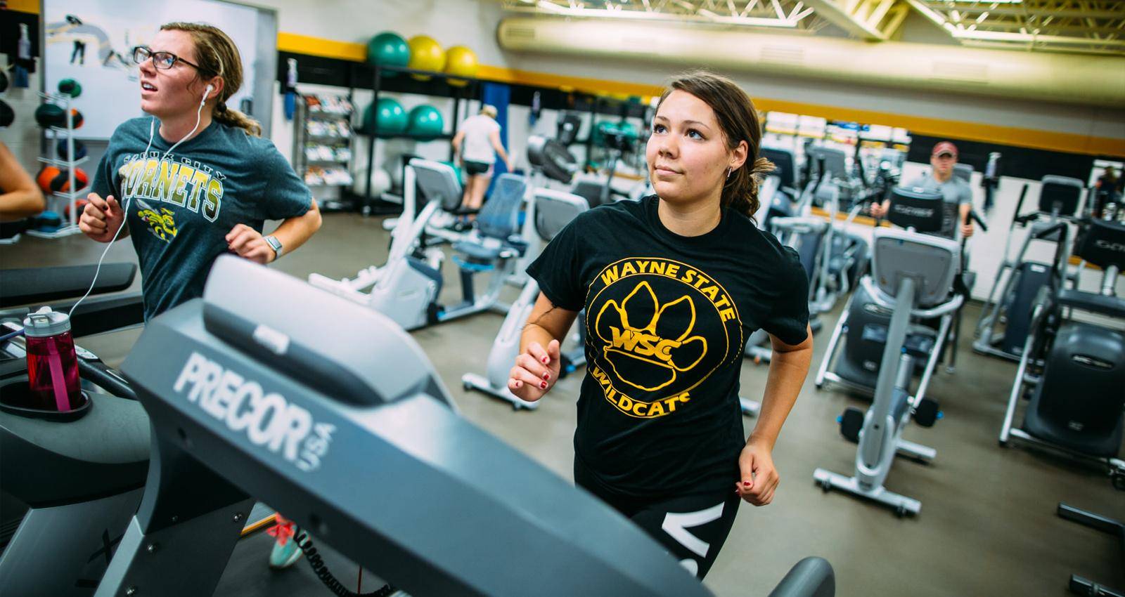 Students run on treadmills in the Rec Center