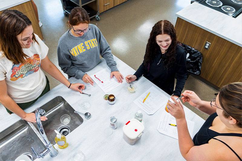 Foods and nutrition degree students work in the foods lab at WSC