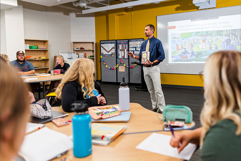 An English Language Arts education degree professor leads a classroom at WSCprofessor leads