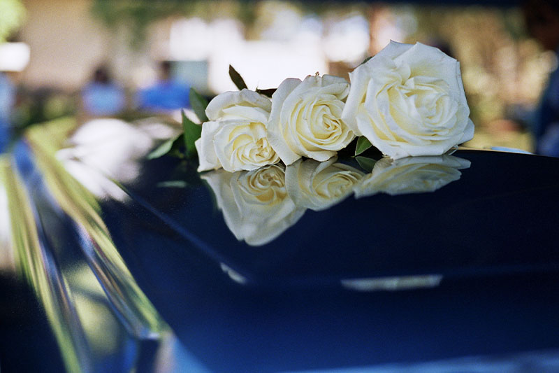 Mortuary science degree concept with a funeral casket